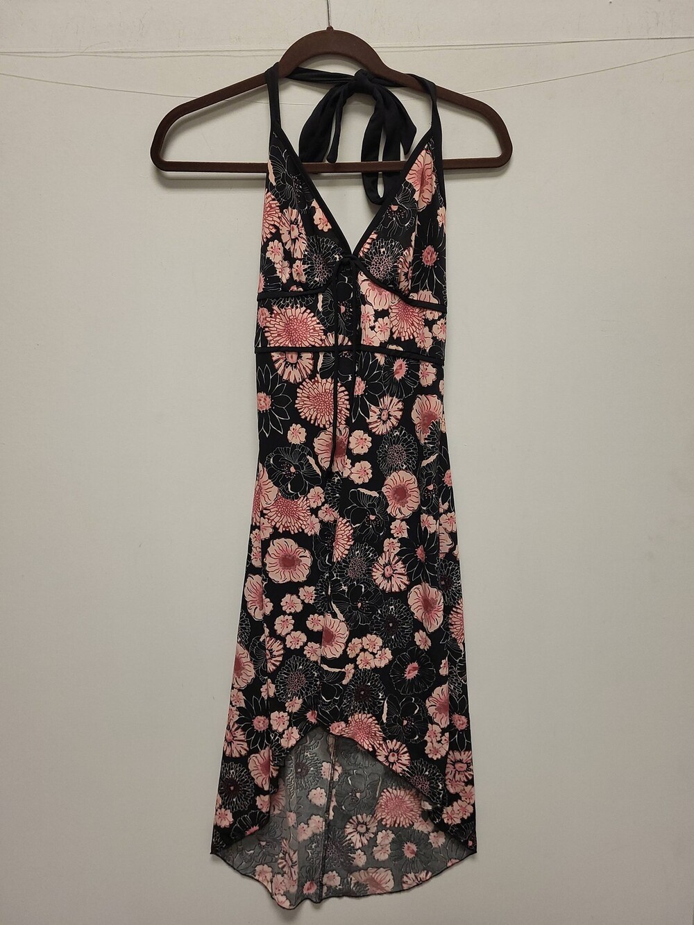 Hourglass Womens Dress Floral Halter Black Pink Sleeveless Size L Summer Party